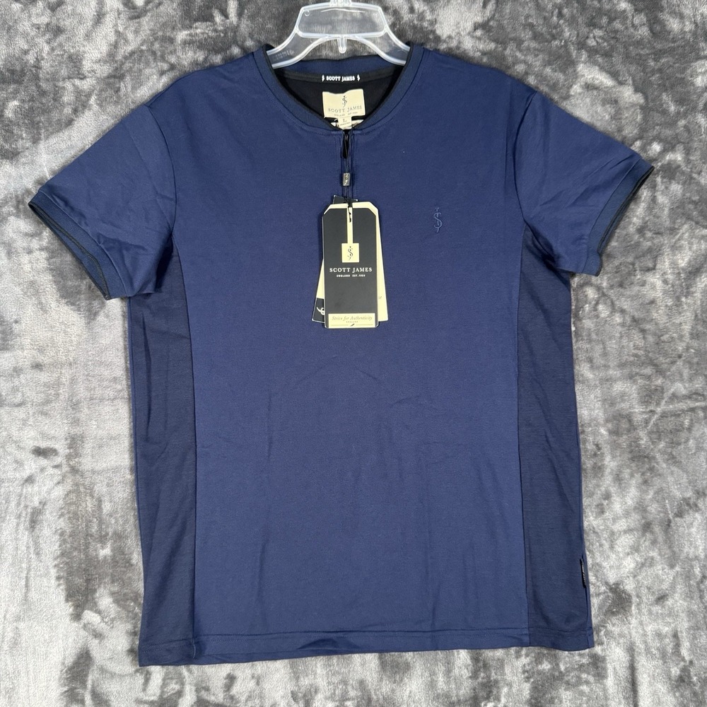 Nwt Scott James England Men's Shirt- Size L Navy 1/4 Zip Preppy Short Sleeve